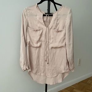 Small Zara Long Sleeve Light Blush Pink Asymmetric Blouse With Pockets
